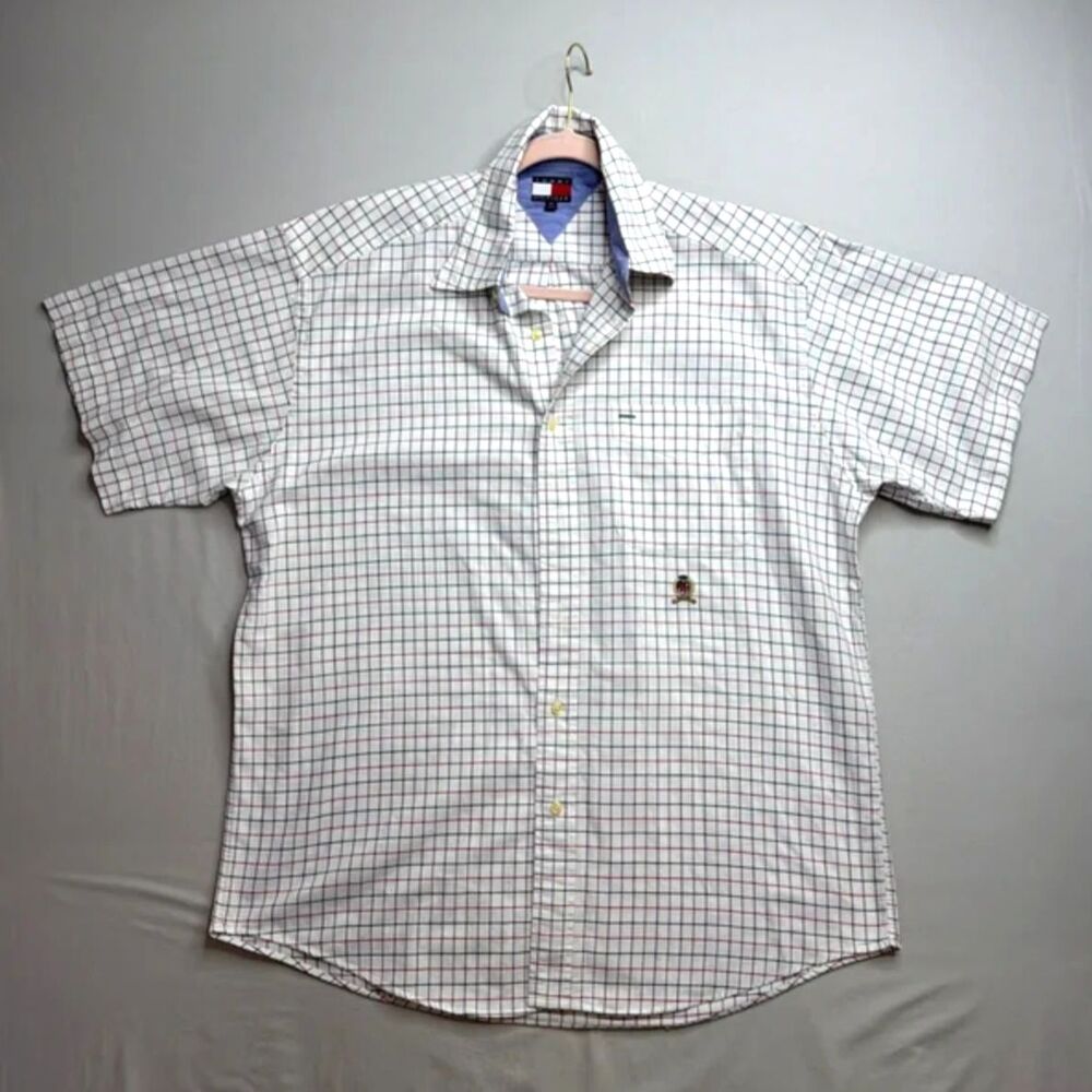 Tommy Hilfiger Short Sleeve Check Shirt Crest Logo Medium(Retro Style)